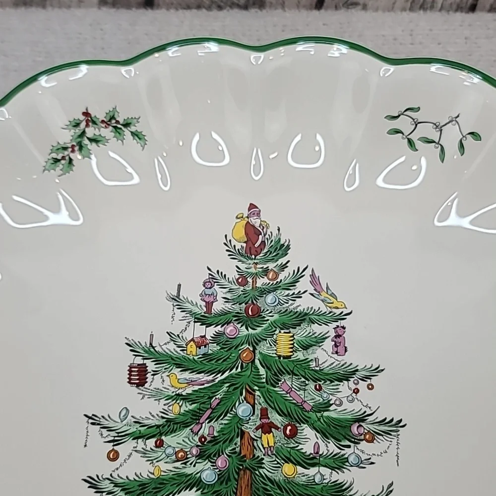 Spode Christmas Tree Mint Vintage Collectible Large Scallop/Fluted Oval Platter